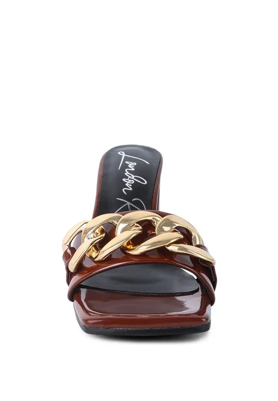 Playdoll Metal Chain Detail Block Heel Sandals