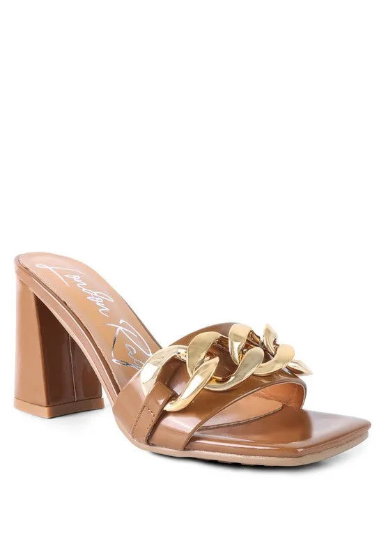 Playdoll Metal Chain Detail Block Heel Sandals