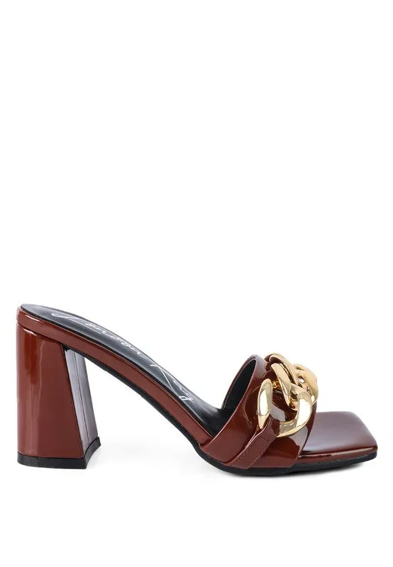 Playdoll Metal Chain Detail Block Heel Sandals