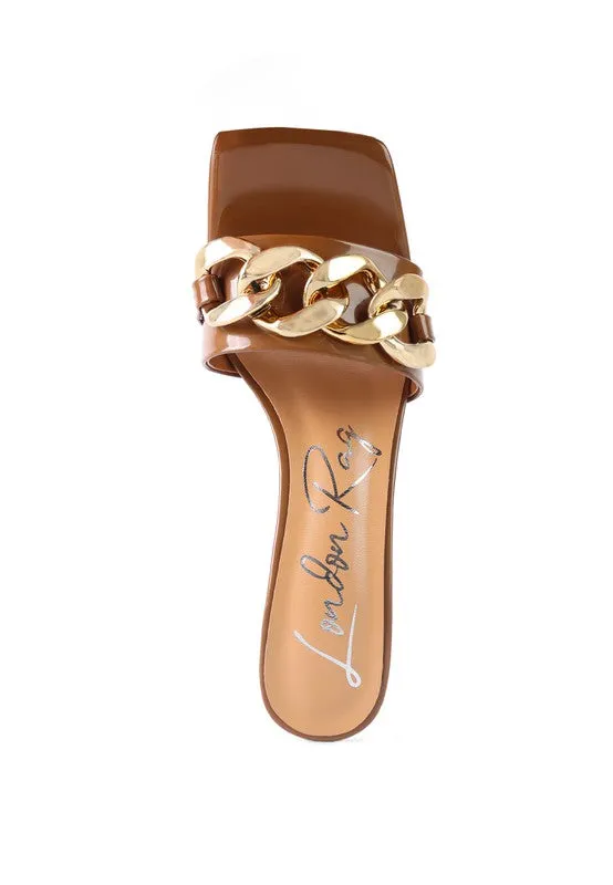 Playdoll Metal Chain Detail Block Heel Sandals