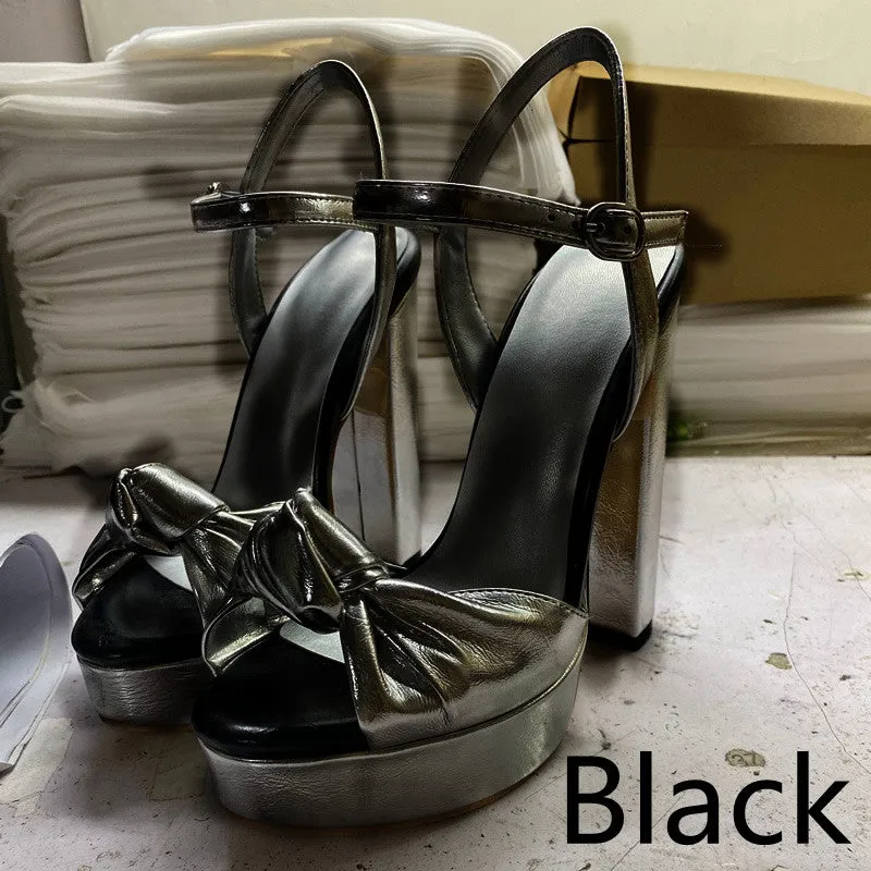 Round Toe Bow Knot Thick Heel Women Fashion Sandals