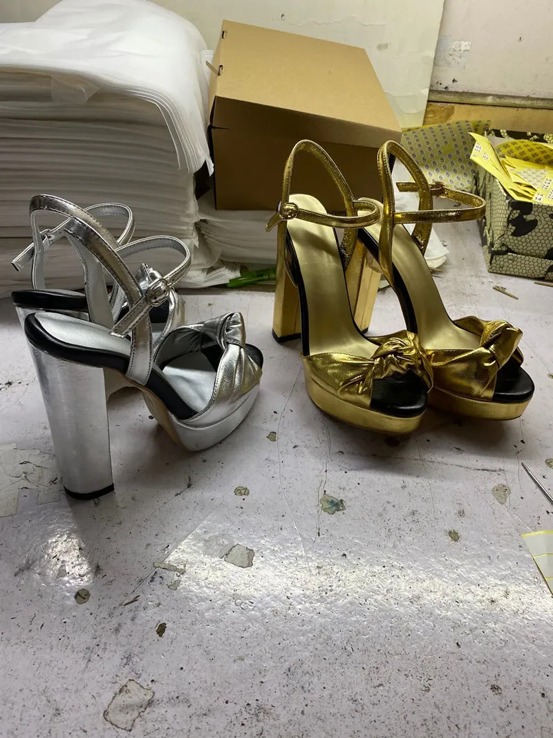 Round Toe Bow Knot Thick Heel Women Fashion Sandals