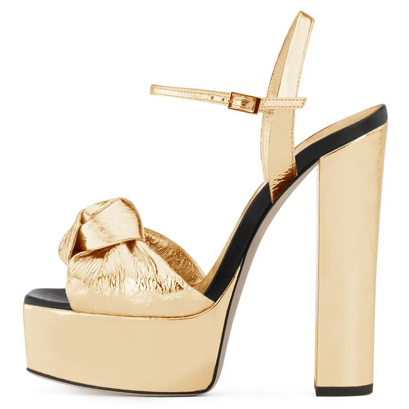 Round Toe Bow Knot Thick Heel Women Fashion Sandals