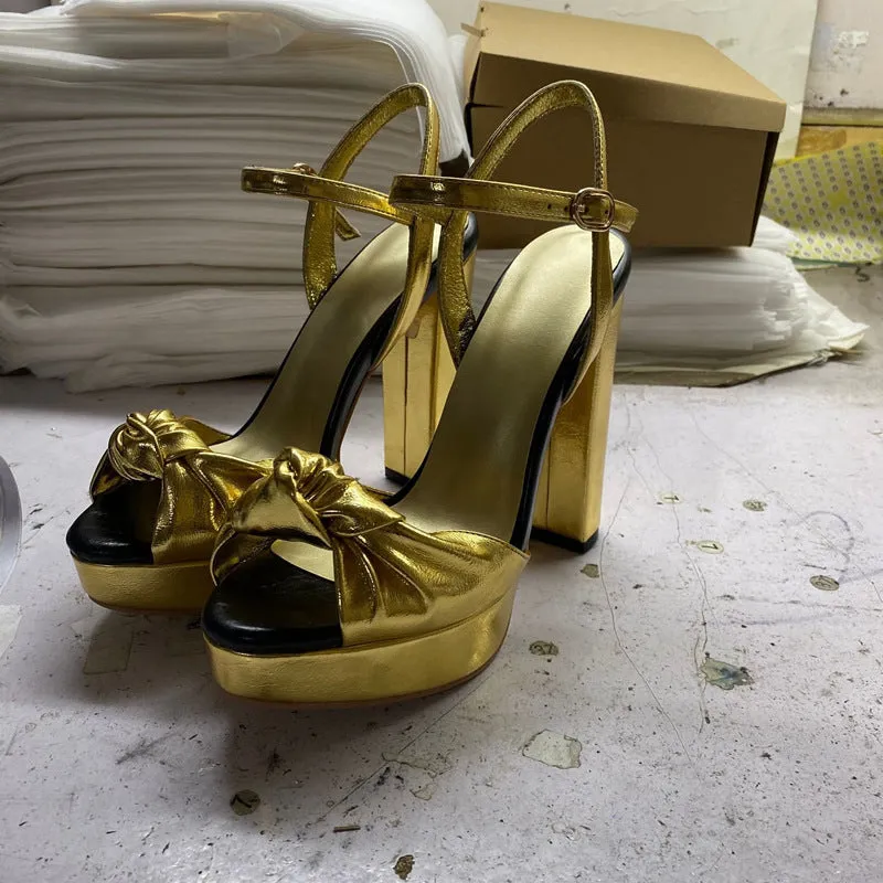 Round Toe Bow Knot Thick Heel Women Fashion Sandals