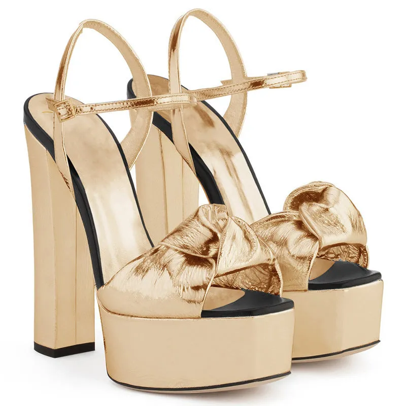 Round Toe Bow Knot Thick Heel Women Fashion Sandals