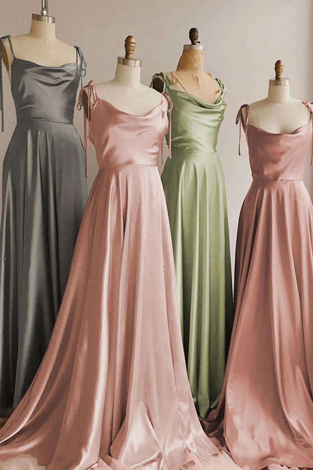 Sage Green Spaghetti Straps Long Bridesmaid Dress