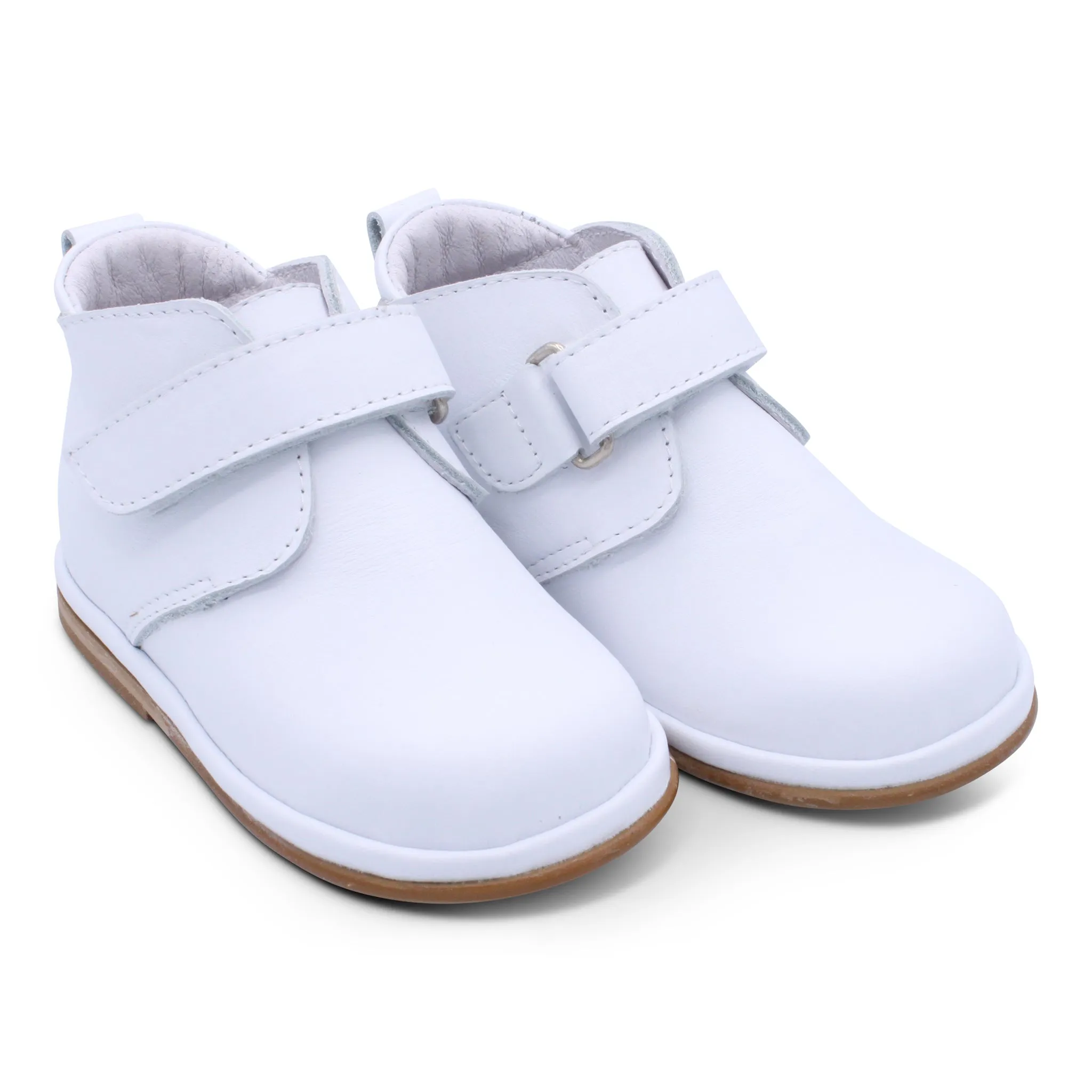 'Sergio' Boys White Leather Velcro Boots