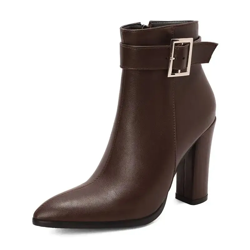 SIMLOVEYO Classic Ladies Ankle Boots Pointed Toe Block Heel 10cm Big Size 43 45 47 48 Design Shoe S4328