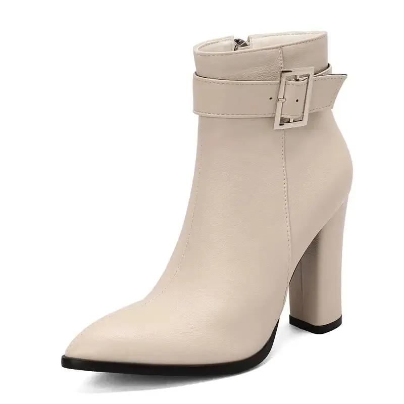 SIMLOVEYO Classic Ladies Ankle Boots Pointed Toe Block Heel 10cm Big Size 43 45 47 48 Design Shoe S4328