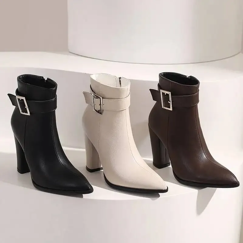 SIMLOVEYO Classic Ladies Ankle Boots Pointed Toe Block Heel 10cm Big Size 43 45 47 48 Design Shoe S4328
