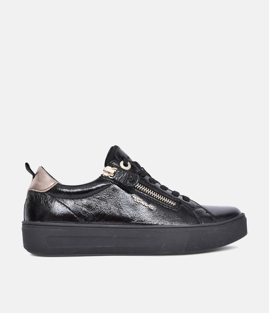 Tamaris Comfortable Black Patent Trainers