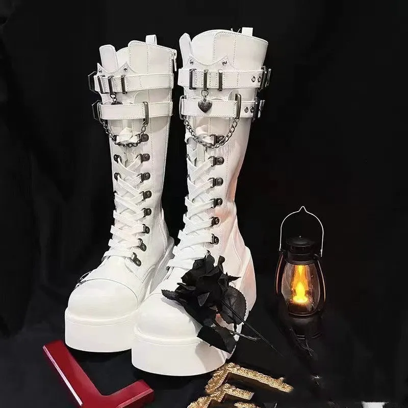 Thick Bottom Boots Fashion Leather Buckle Wedge