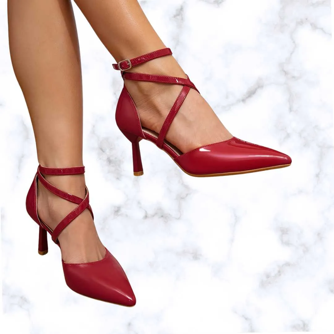 VougeVamp Elegant Glitter Stiletto Heels – Strappy Pointed Toe Pumps for Weddings & Parties
