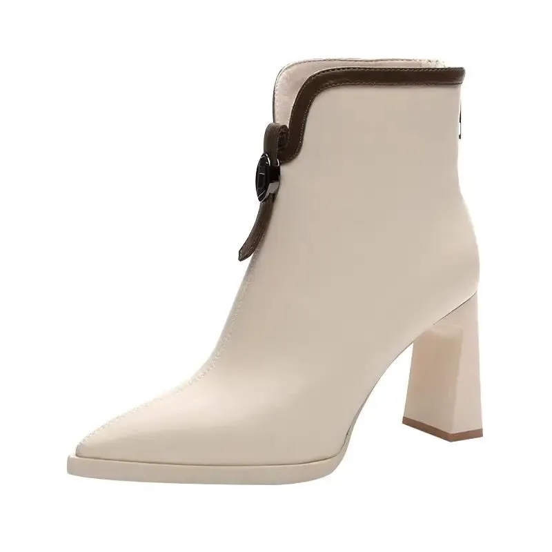 VougeVamp Leather High-Heeled Ankle Boots – Pointed Toe Winter Booties with Back Zip
