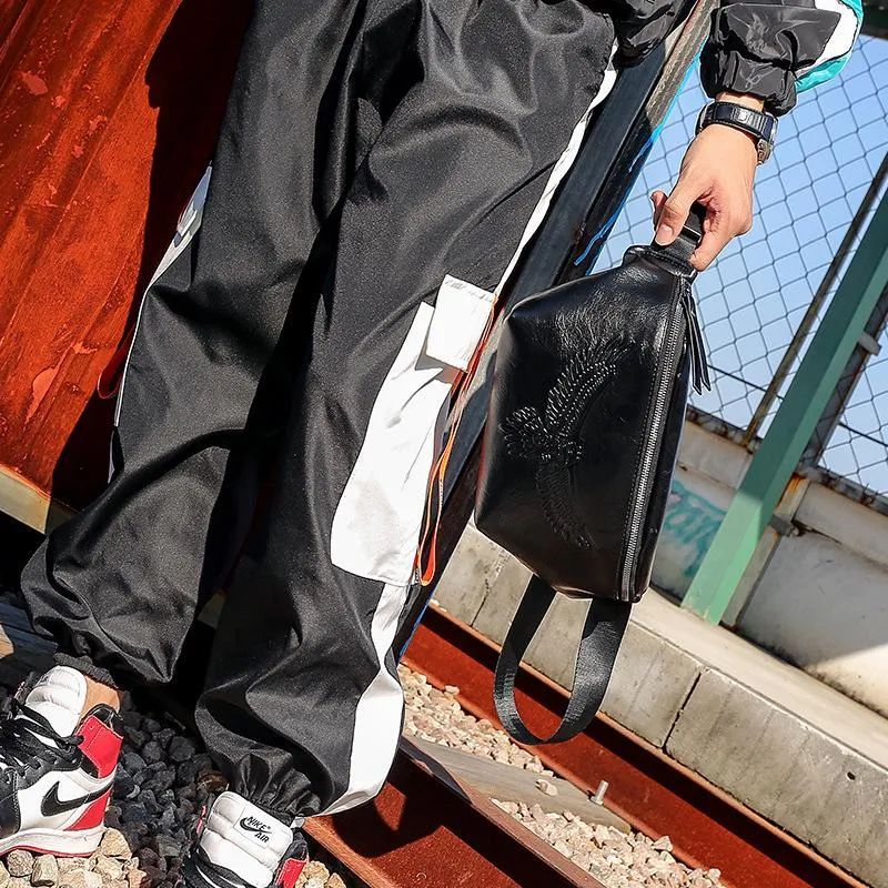 Waist Bag Men Eagle Printed Chest Bag Mobile Phone Bag Outdoor Leisure Sports Shoulder Bag