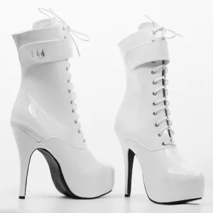 Women's High Heel Platform Lace-Up Patent Leather Short Boots